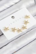 Pirinç Zirkon Taşlı Deniz Yıldızı Model Gold Renk 925 Ayar Gümüş Çivi Kadın Küpe Set - TJ-BKP11192