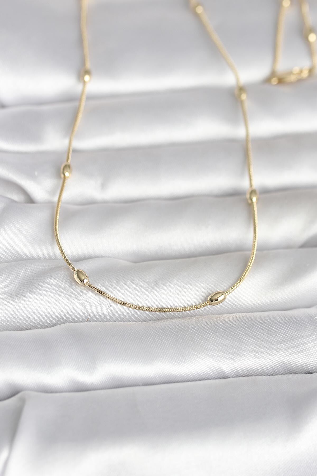 CM 14K Gold Renk Yılan Zincirli Damla Topçuk Model 60 cm Kadın Kolye - TJ-BKO10990