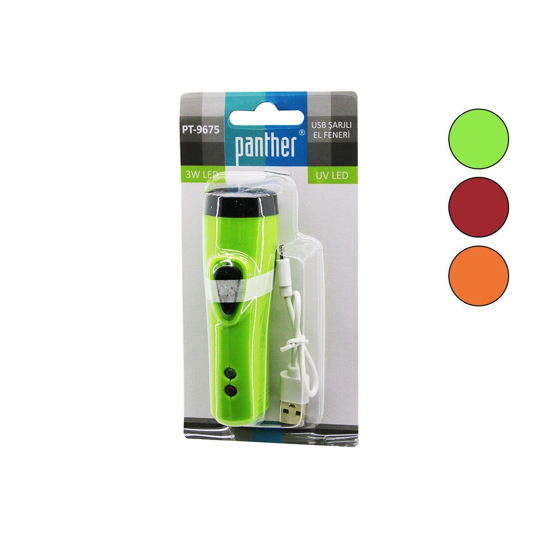 2IN1   3W LED - UV LED   USB ŞARJLI   MİNİ  EL FENERİ  MAX: 350 LUMEN PT-9675 (4944)