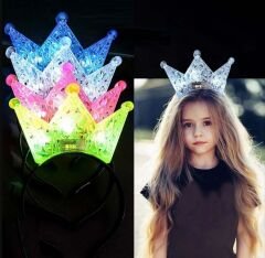 Led Işıklı Kraliçe Tacı Kral Tacı Pembe Renk