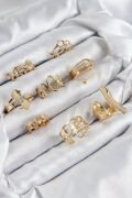Pirinç Sarmal Ve Yıldız Model Gold Renk Kadın Yüzük Kombin Set - TJ-BYK3813