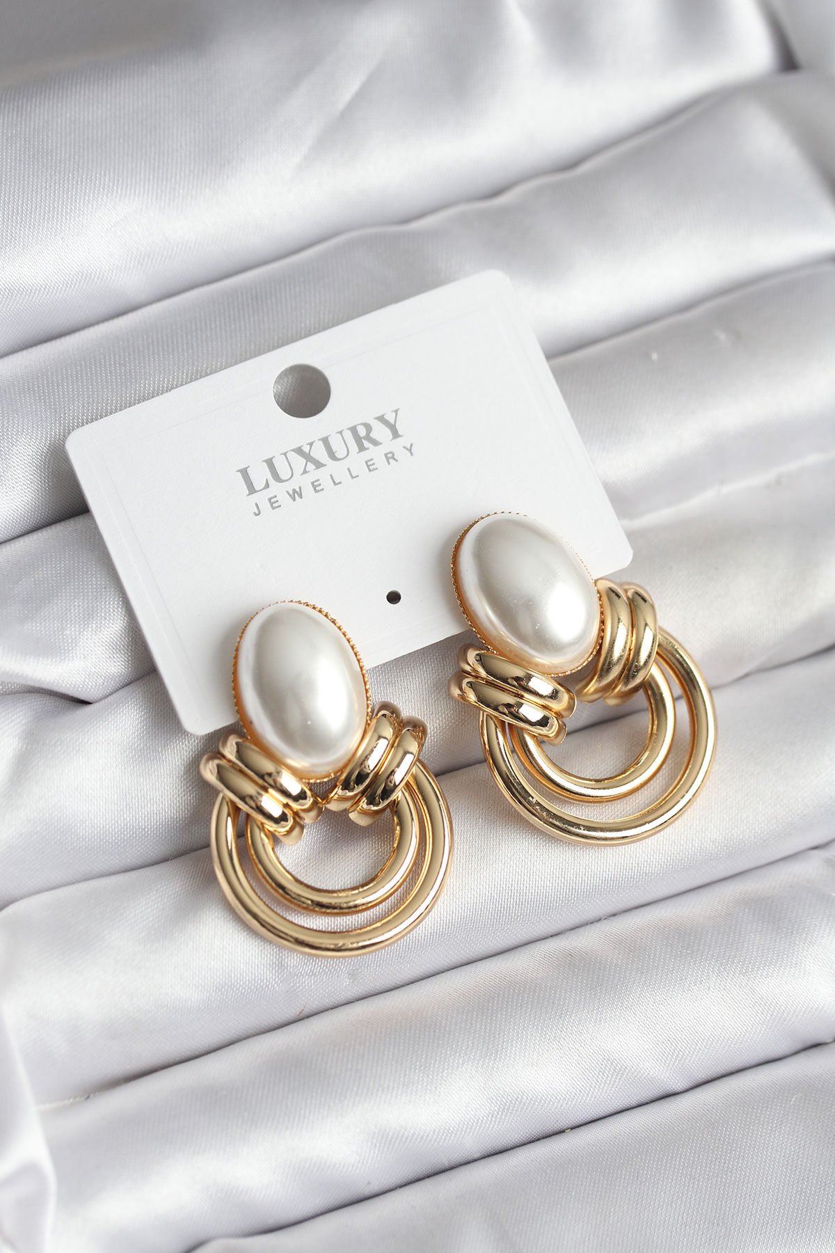 Pirinç Gold Renk İncili Vintage Kadın Küpe - TJ-BKP11438