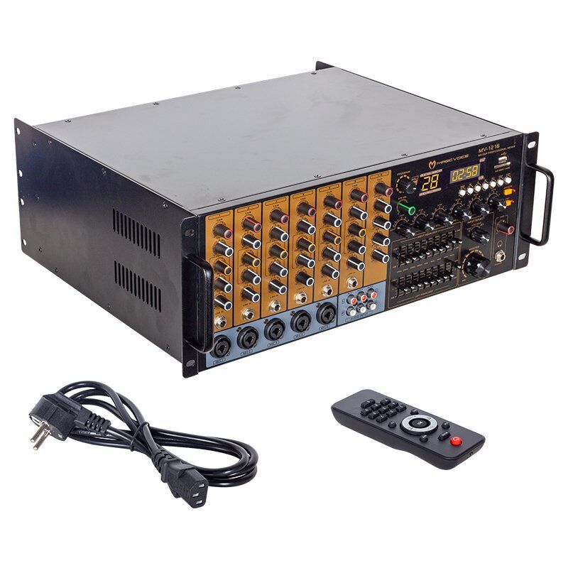 MAGICVOICE MV-1216 KÜP MİXER ANFİ USB BT UK RMS300W MAX 2400W 6 ZON +99DSP+4-16-70-100V TRAFOLU (4944)