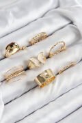 Pirinç Kelebek Model Gold Renk Kadın Yüzük Kombin Set - TJ-BYK3815