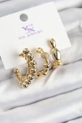 Pirinç Zİrkon Taşlı Halka Model Gold Renk 3'lü Kadın Küpe - TJ-BKP10941