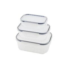 3PCS QUİCK SIZDIRMAZ SAKLAMA KABI SETİ ŞEFFAF KAP - BUĞULU-CONTALI KAPAK  500-1000-1700ML (4944)