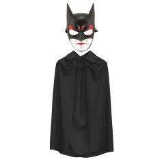 Batman Maskesi Cat Woman ve Batman Pelerini 90 cm Siyah Renk Set (4944)