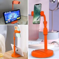 Masa Üstü Tablet ve Telefon Tutucu Plastik Aparat Turuncu Telefon Standı (4944)