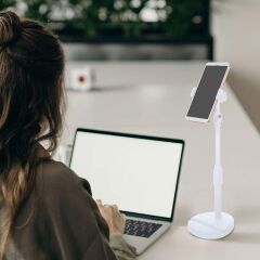 Masa Üstü Tablet ve Telefon Tutucu Plastik Aparat Beyaz Telefon Standı (4944)