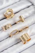 Pirinç Yaprak Model Gold Renk Kadın Yüzük Kombin Set - TJ-BYK3819