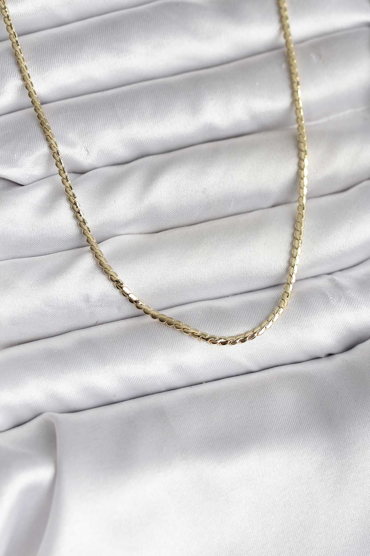 14K Gold Renk Kaplama Ezme Zincir Model CM Kadın Kolye - TJ-BKO10733