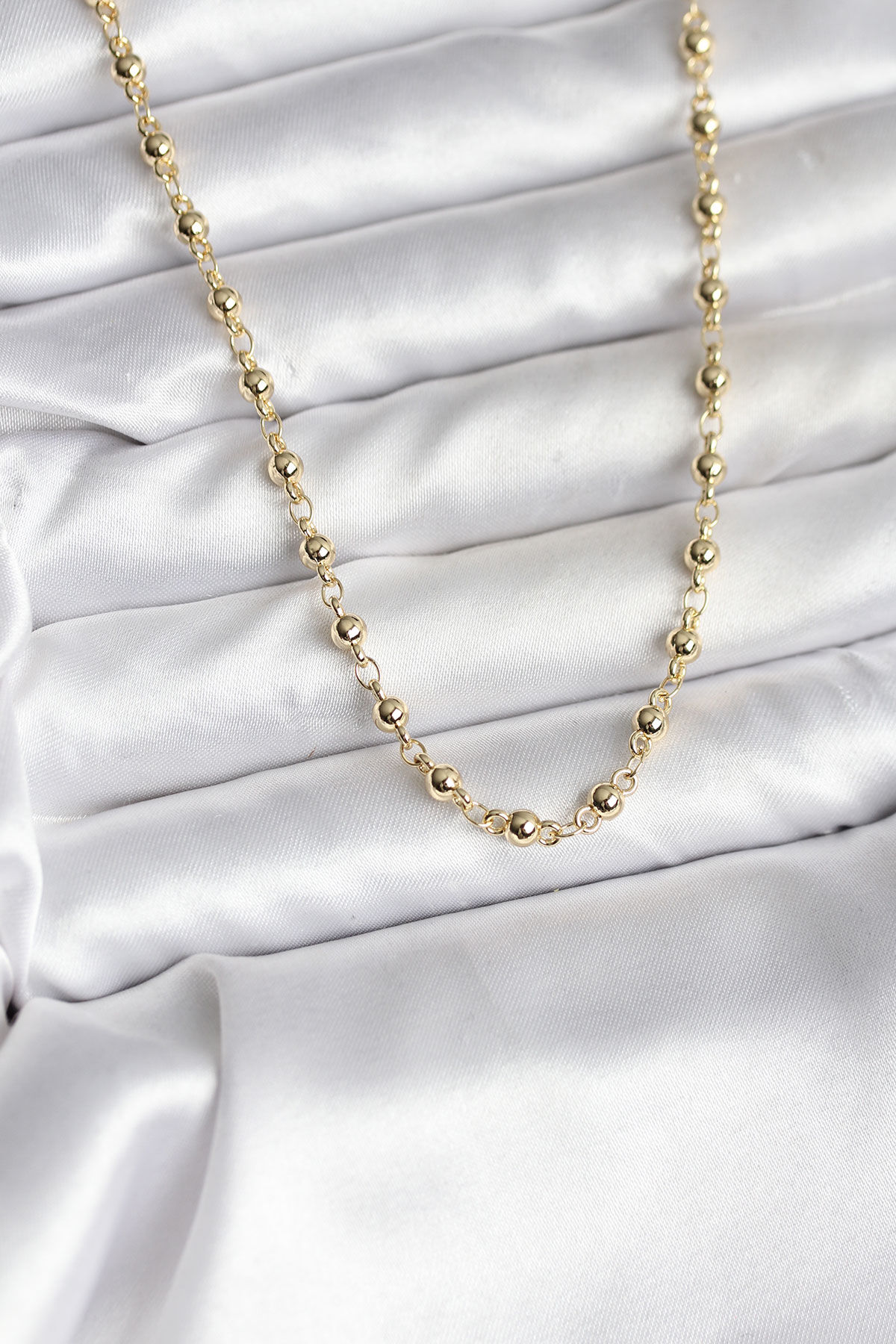 14K Gold Renk Kaplama Topçuklu Zincir Model CM Kadın Kolye - TJ-BKO10736