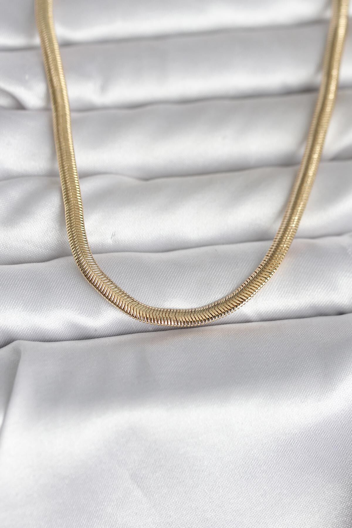 CM 14K Gold Renk Yassı Yılan Zincir Model 45 cm Kadın Kolye - TJ-BKO11005