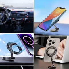 Tüm Telefonlarla Uyumlu Manyetik Araç Telefonu Tutacağı Katlanır 360 Derece Dönen Telefon Standı (4944)
