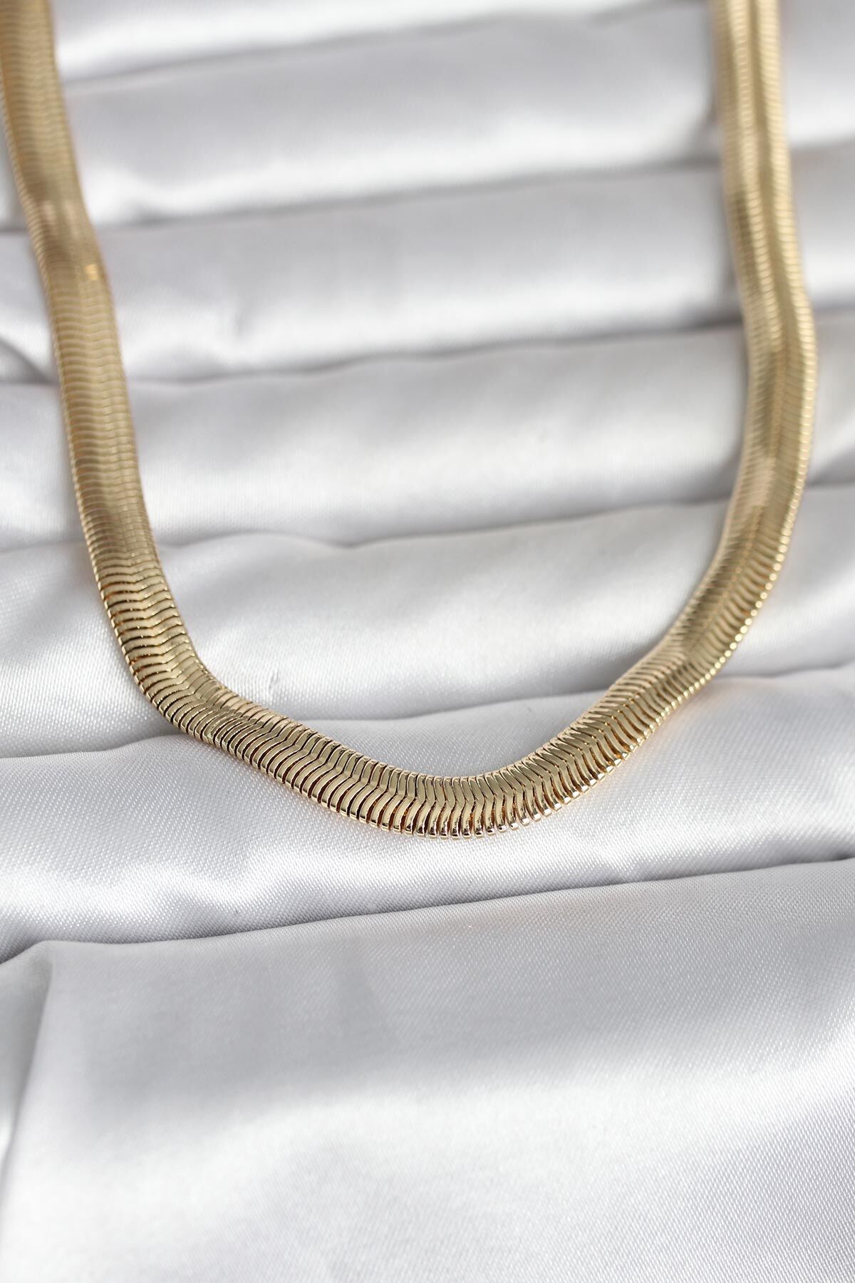 CM 14K Gold Renk Kalın Yassı Yılan Zincir Model 45 cm Kadın Kolye - TJ-BKO11006