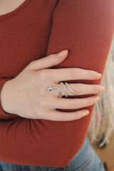 Ayarlanabilir Silver Renk Zirkon Taşlı Yılan Yüzük - TJ-BYK2236