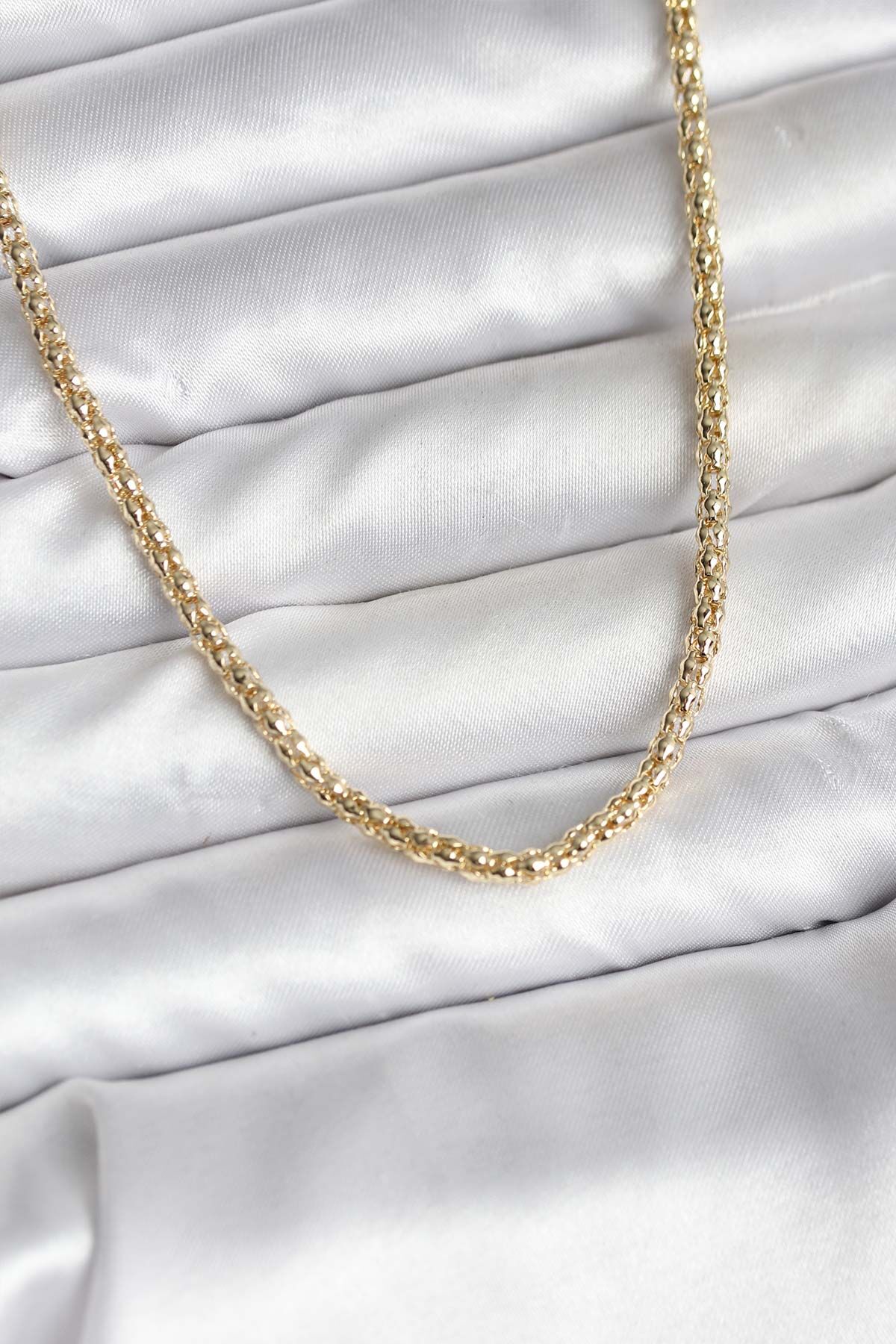 14K Gold Renk Kaplama Boru Zincir Model CM Kadın Kolye - TJ-BKO10740