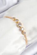 Pirinç Zirkon Taşlı Sıralı Daire Model Gold Renk Asansörlü Kadın Bileklik - TJ-BB7719