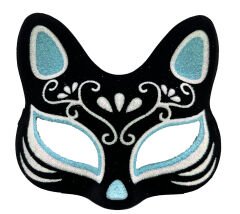 Siyah Renk Süet Kaplama Üzeri Gümüş Mavi Simli Kedi Maskesi 17x14 cm (4944)
