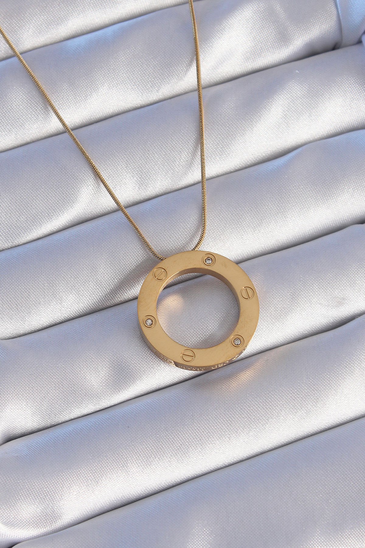 316L Çelik Gold Renk Zirkon Taşlı Model Kolye - TJ-BKO8883