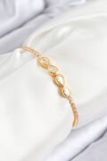 Pirinç Zirkon Taşlı Sonsuzluk Model Gold Renk Asansörlü Kadın Bileklik - TJ-BB7721