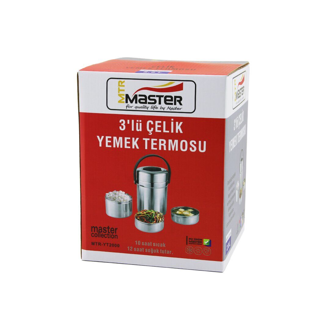 3LÜ ÇELİK YEMEK TERMOSU SEFER TASI 2LT 10 SAAT SICAK - 12 SAAT SOĞUK TUTAR (4944)
