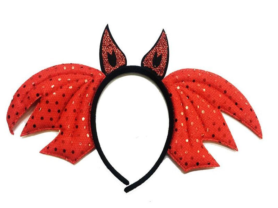 Kırmızı Renk Yarasa Model Boynuzlu Halloween Tacı 37x19 cm