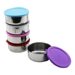 14CM   ÇELİK  SAKLAMA KABI  RENKLİ - ŞEFFAF PLASTİK KAPAK (4944)