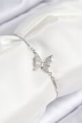 Pirinç Zirkon Taşlı Kelebek Model Gümüş Renk Asansörlü Kadın Bileklik - TJ-BB7724