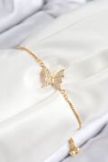 Pirinç Zirkon Taşlı Kelebek Model Gold Renk Asansörlü Kadın Bileklik - TJ-BB7725