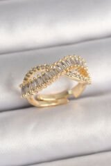 Pirinç Gold Renk Su Yolu Zirkon Taşlı Sonsuzluk Model Ayarlanabilir Kadın Yüzük - TJ-BYK3695
