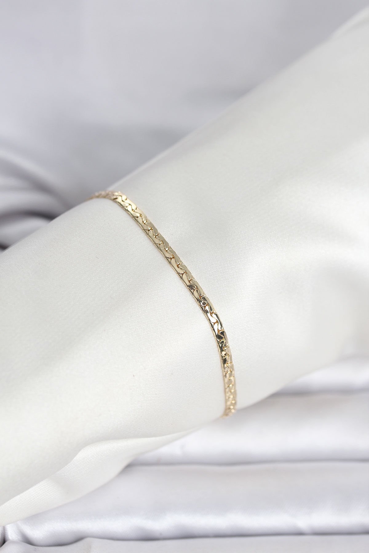 CM 14K Gold Renk Yassı Ezme Zincir Model Kadın Bileklik - TJ-BB8292