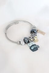 Mavi Kedi Figür Yıldız Detay Gümüş Renk Charm Çelik Kadın Bileklik - TJ-BB4483