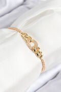 Pirinç Zirkon Taşlı Zincir Model Gold Renk Asansörlü Kadın Bileklik - TJ-BB7735