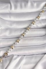 Pirinç Gümüş Renk Zirkon Taşlı Gold Kalpli VIP Seri Kadın Bileklik - TJ-BB6718