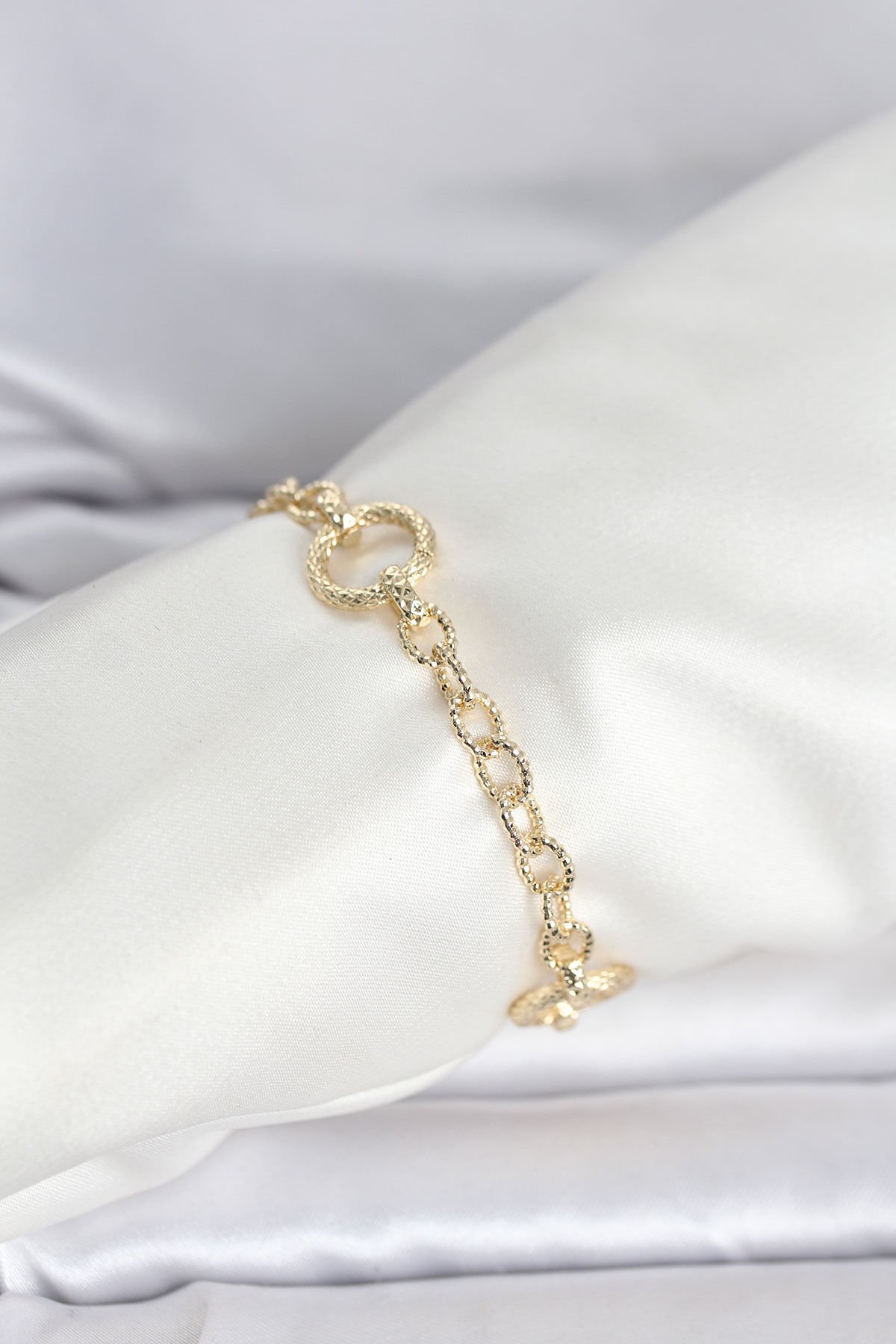 CM 14K Gold Renk Lazerli Halka Model Kadın Bileklik - TJ-BB8300