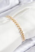 Pirinç Zirkon Taşlı Damla Model Gold Renk Asansörlü Kadın Bileklik - TJ-BB7741