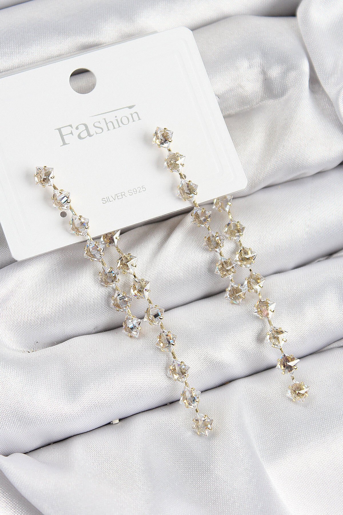 Pirinç Zirkon Taşlı Sallantılı  Model Gold Renk 925 Ayar Gümüş Çivi Kadın Küpe - TJ-BKP10978