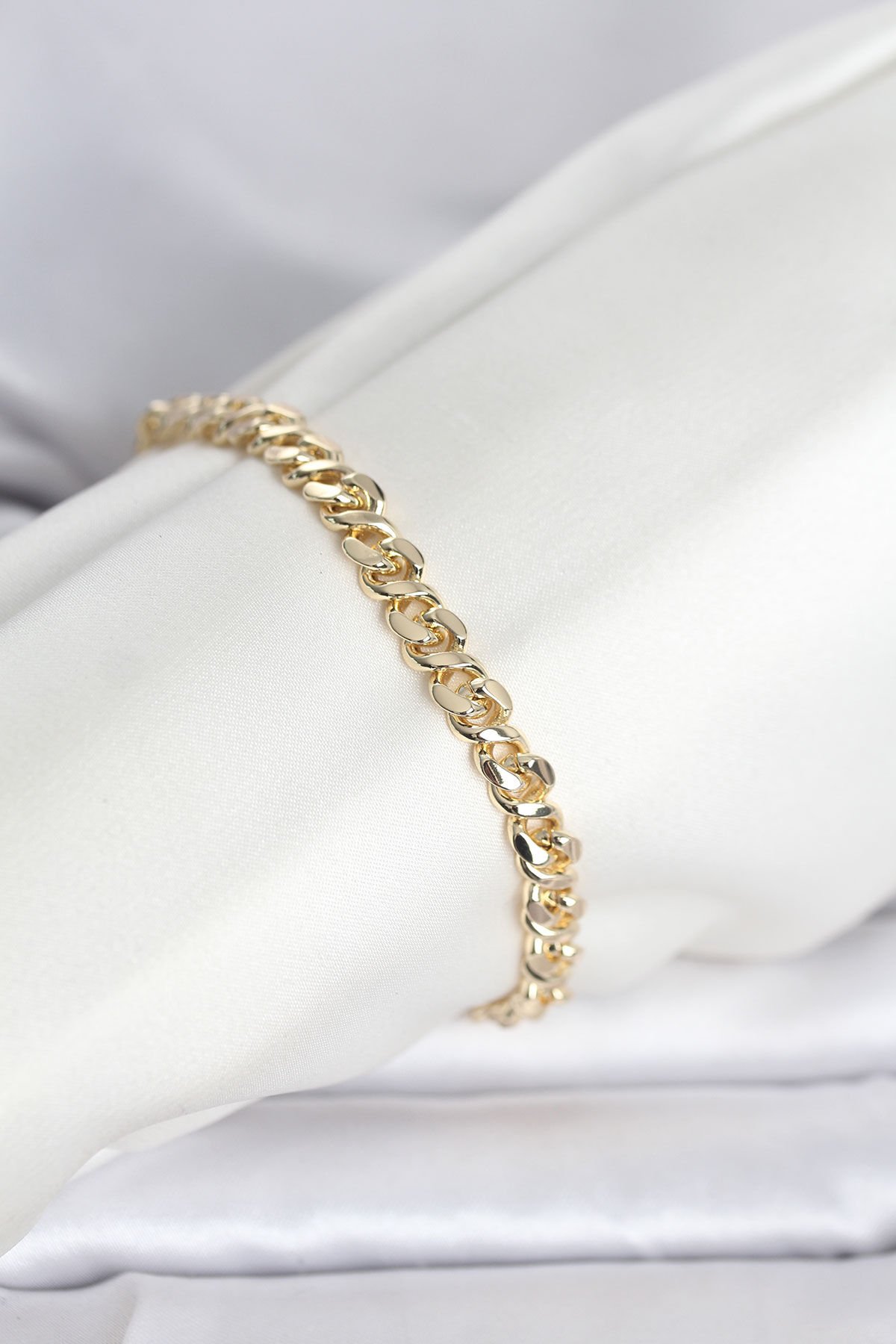 CM 14K Gold Renk Yassı Zincir Model Kadın Bileklik - TJ-BB8305