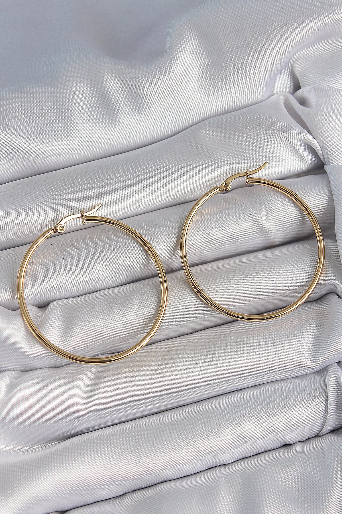 316 Çelik Gold Renk 43 mm Halka Model Kadın Küpe - TJ-BKP10510