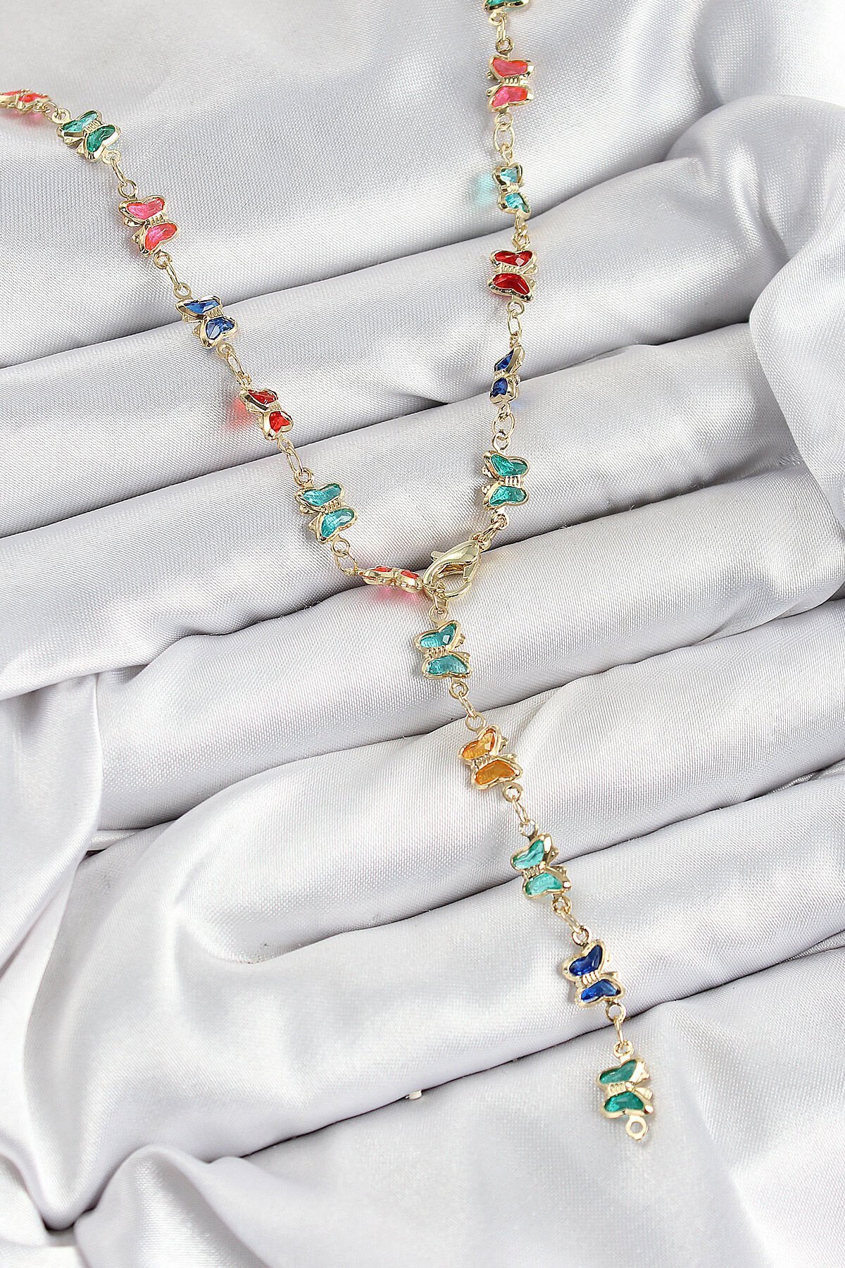 Pirinç Renkli Zirkon Taşlı Kelebek Model Gold Renk Kadın Y Kolye - TJ-BKO10386