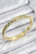 Mineli Pirinç Zirkon Taşlı Yeşil Sarı Çiçek Motifli Gold Kadın Kelepçe - TJ-BB7753