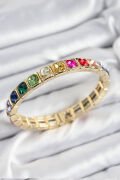 Pirinç Karışık Zirkon Taşlı Kare Model Gold Renk Lastikli Kadın Bileklik - TJ-BB7498
