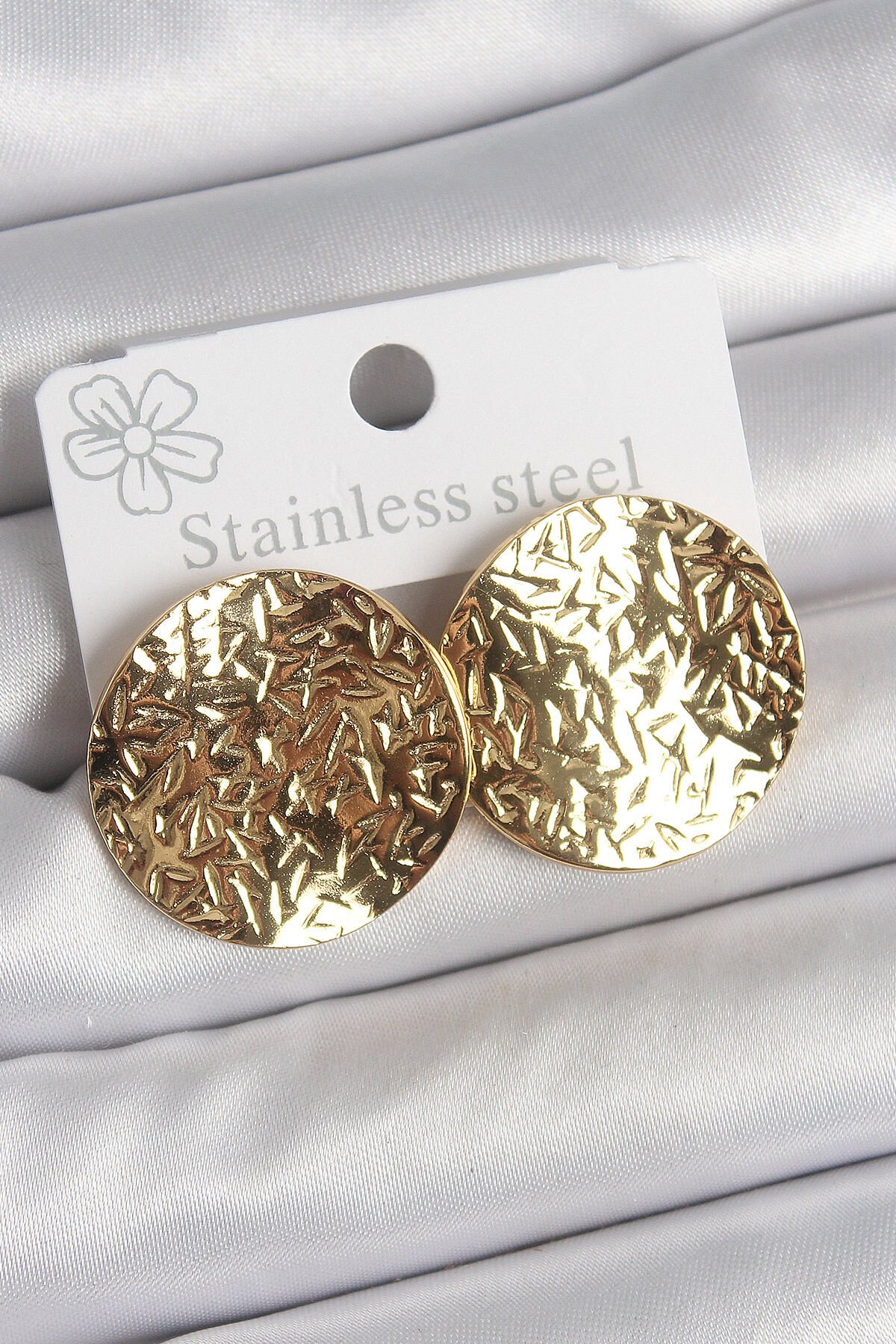 316 Çelik Gold Renk İşlemli Daire Plaka Model Kadın Küpe - TJ-BKP10520