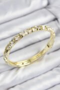 Mineli Pirinç Zirkon Taşlı Beyaz Çiçek Motifli Gold Kadın Kelepçe - TJ-BB7760