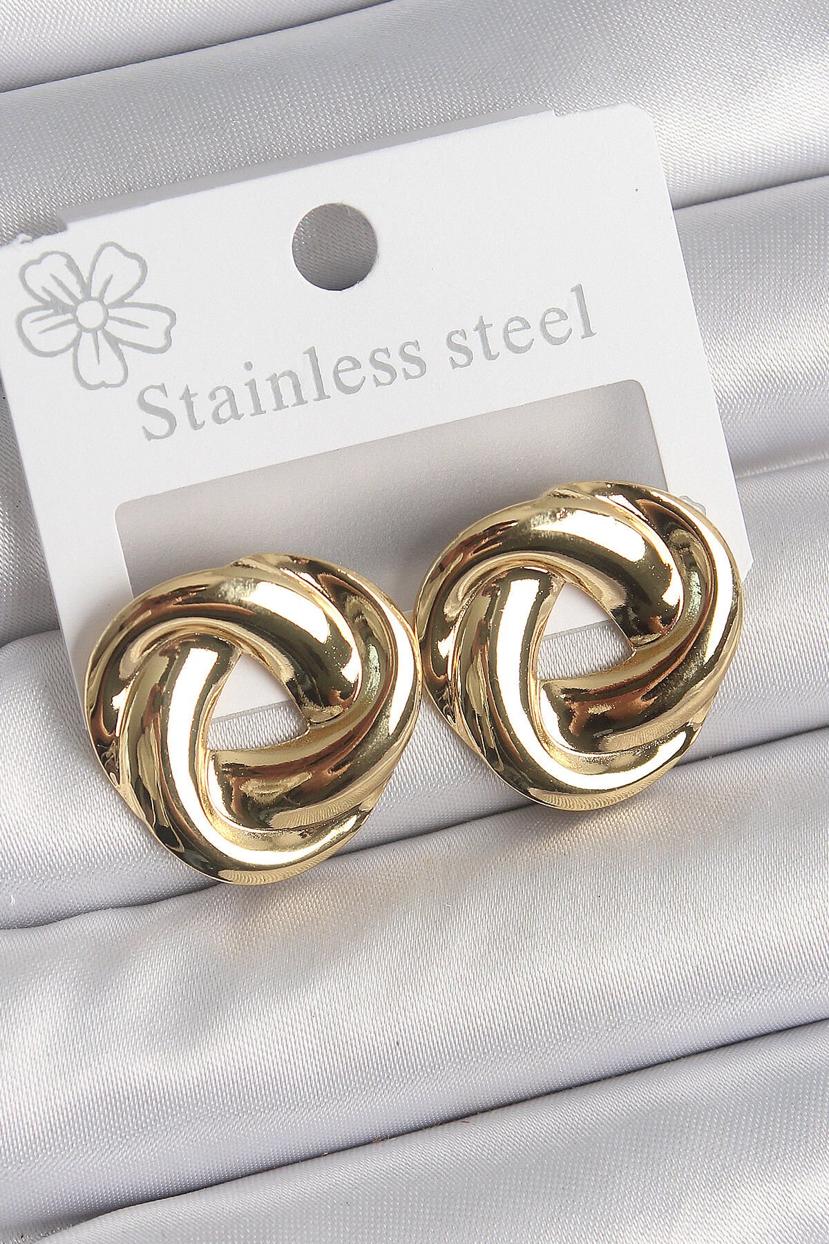 316 Çelik Gold Renk Düğüm Halka Model Kadın Küpe - TJ-BKP10522