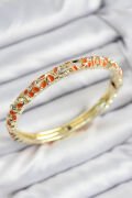 Mineli Pirinç Zirkon Taşlı Turuncu Çiçek Motifli Gold Kadın Kelepçe - TJ-BB7761