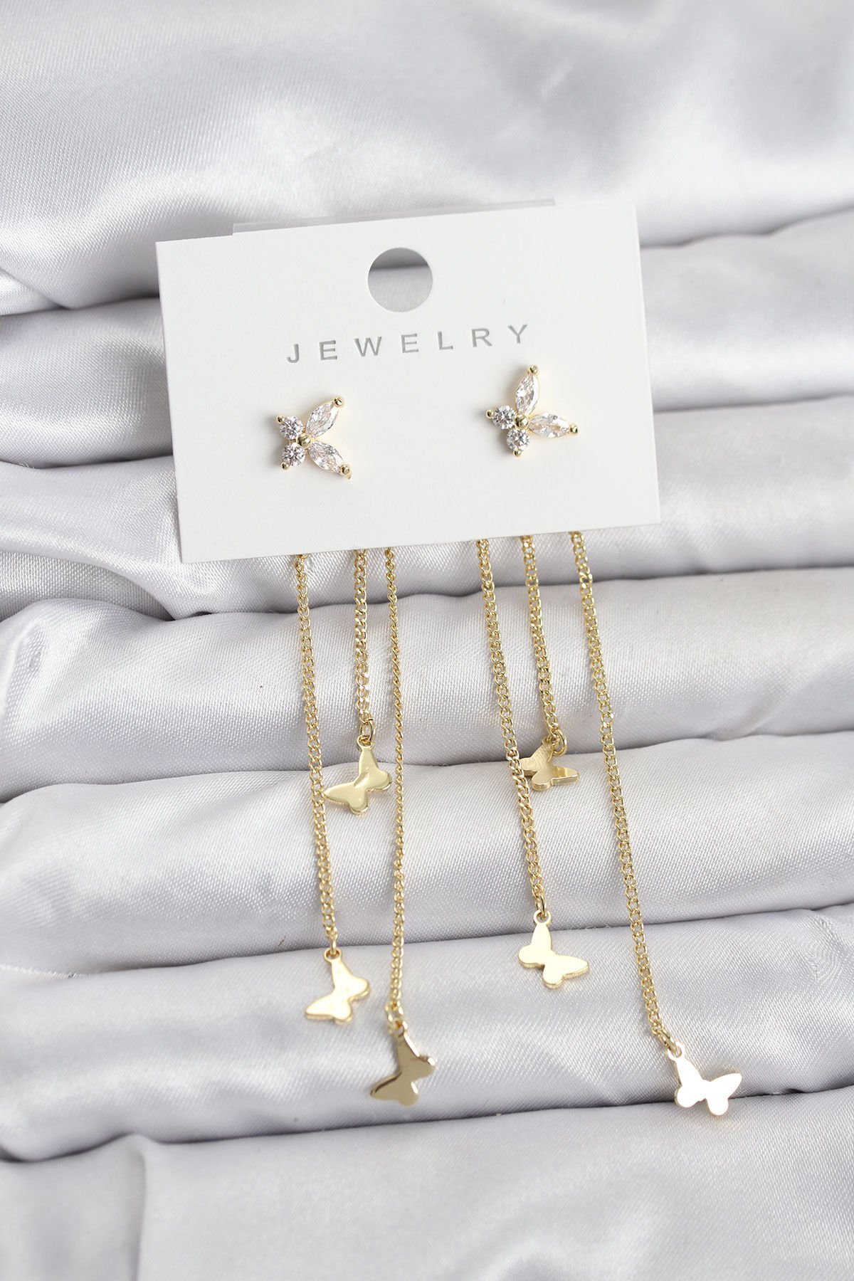 Kelebek Model Gold Renk Pirinç Sallantılı Kadın Küpe - TJ-BKP11457