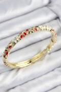 Mineli Pirinç Zirkon Taşlı Kırmızı Çiçek Motifli Gold Kadın Kelepçe - TJ-BB7762