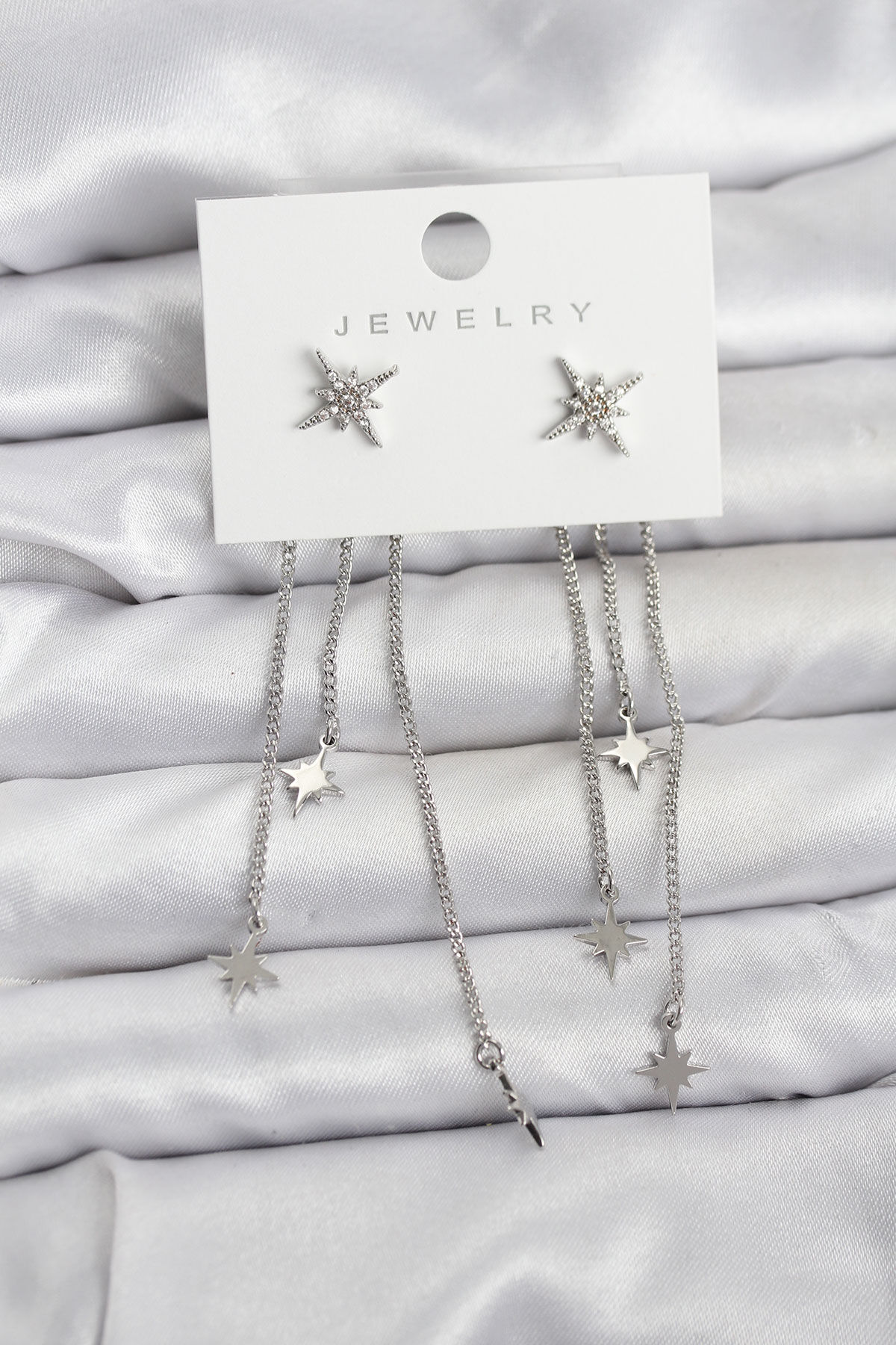 Kutup Yıldızı Model Gümüş Renk Pirinç Sallantılı Kadın Küpe - TJ-BKP11458